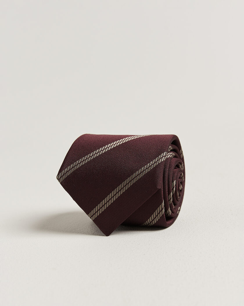  Brunello Cucinelli Regimental Stripe Silk Tie Burgundy – Rød