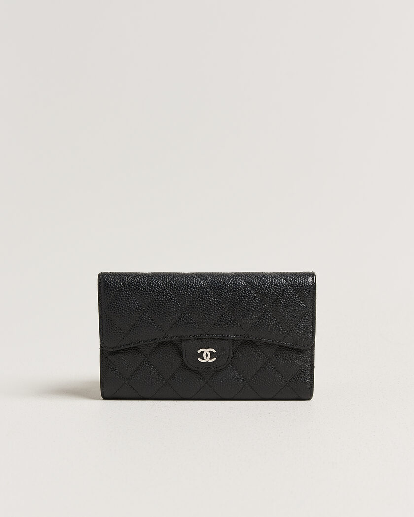 Chanel Pre-Owned Classic Trifold Flap Wallet Caviar Leather Black – Sort