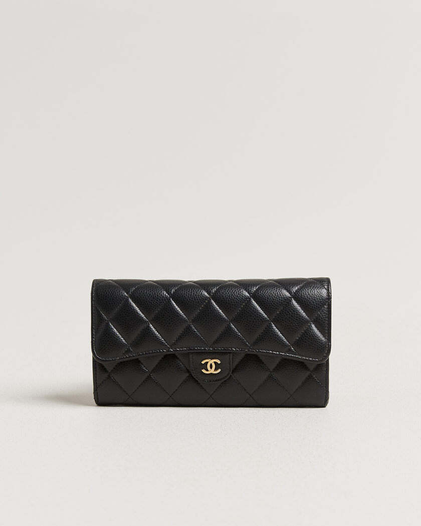 Chanel Pre-Owned Classic Long Flap Wallet Caviar Leather Black – Sort