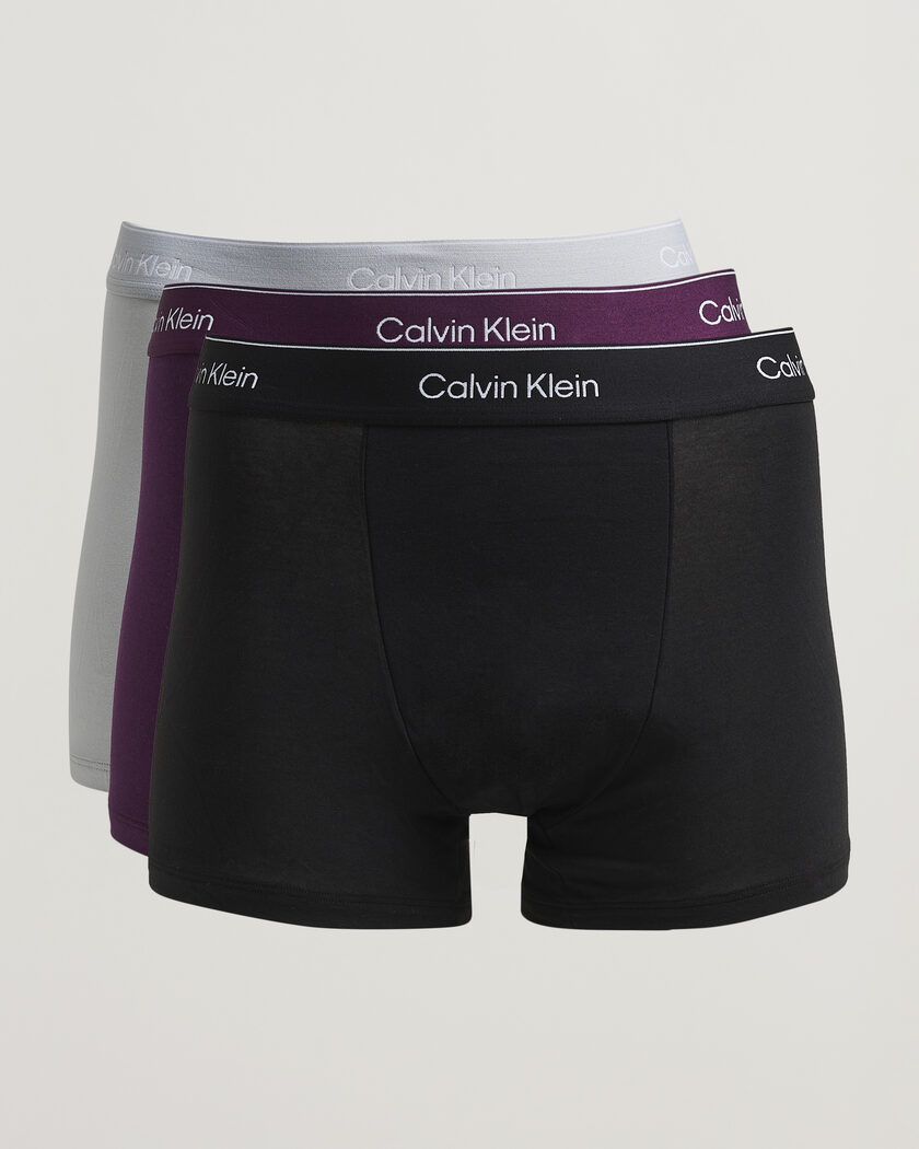 Calvin Klein 3-Pack Icon Cotton Stretch Relaxed Trunk Black/Grey/Purple – Flerfarvet