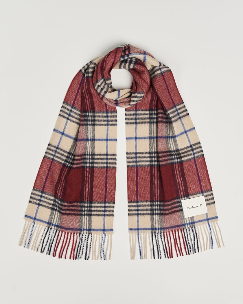 Gant Checked Wool Scarf Plumped Red – Flerfarvet