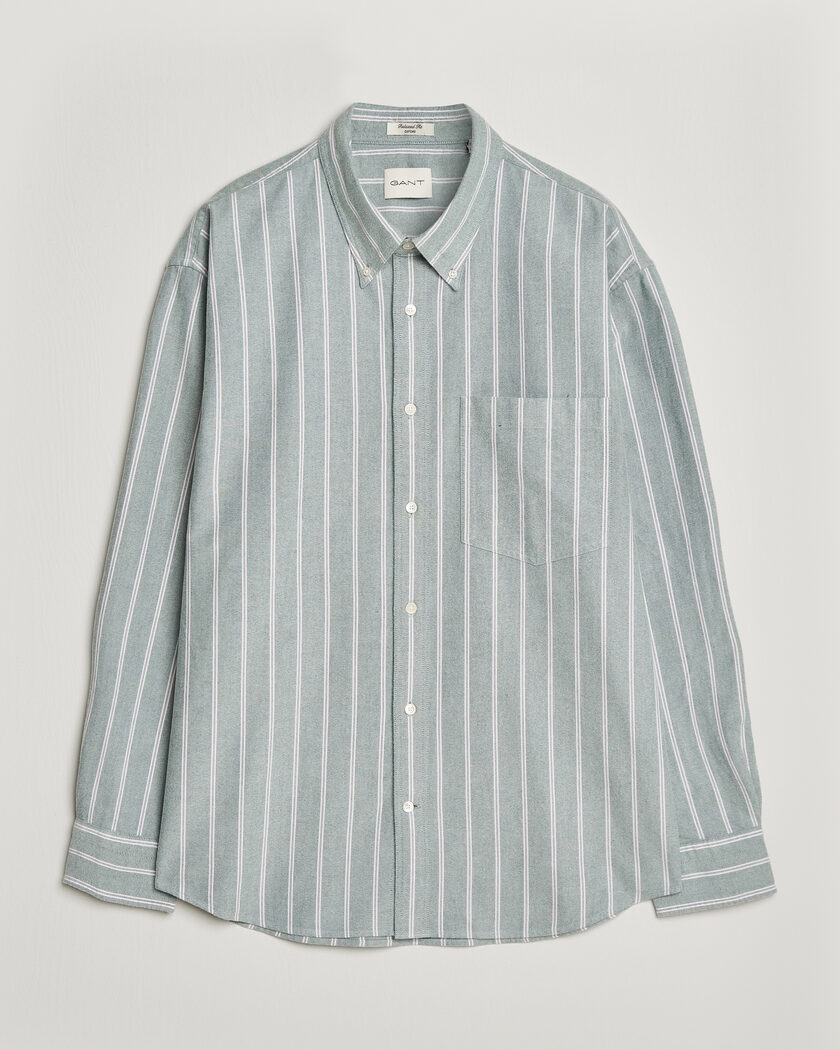 Gant Relaxed Fit Brushed Oxford Striped Shirt Dark Emerald – Grøn