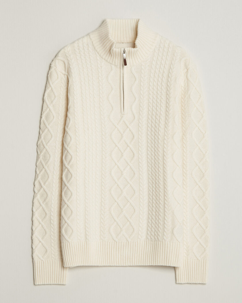 Gant Wool Cable Knitted Half Zip Cream – Hvid