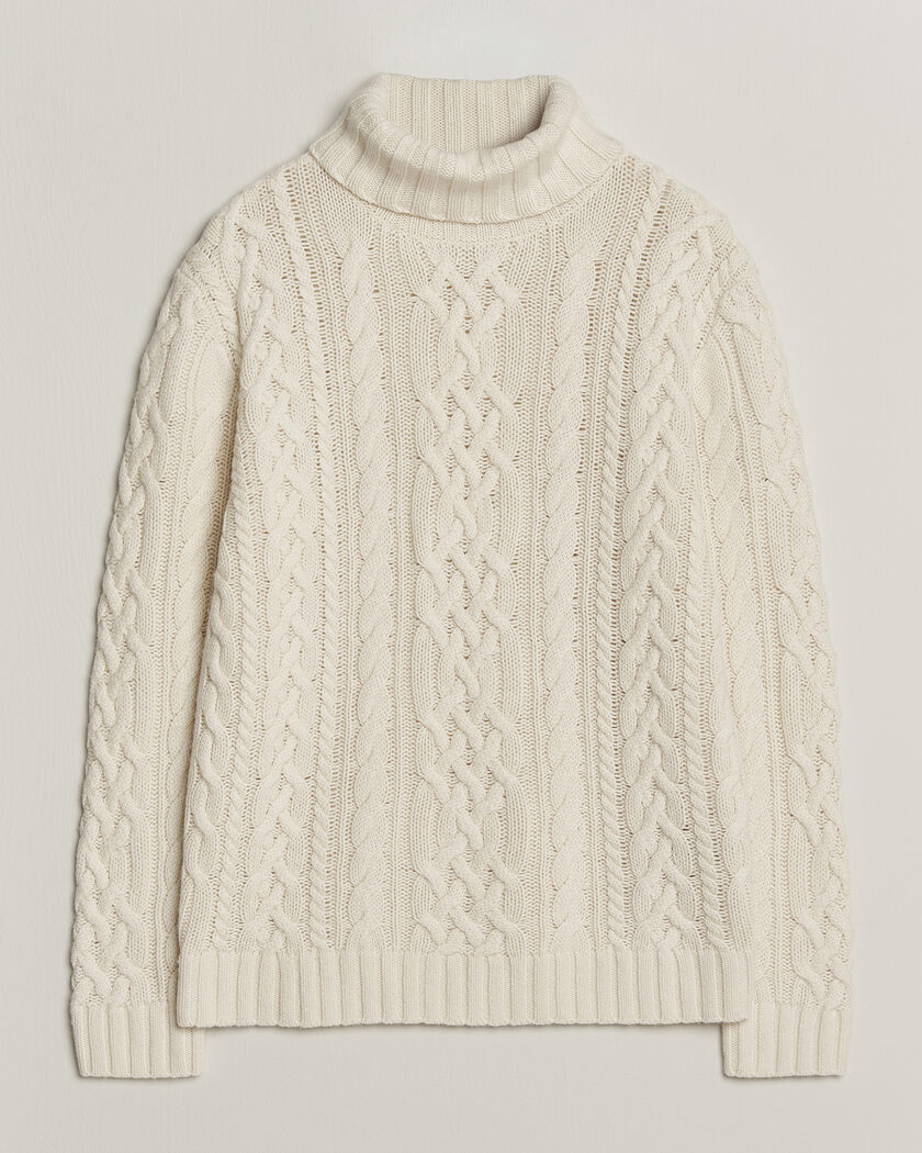Gant Wool/Cotton Cable Knitted Turtleneck Cream – Hvid