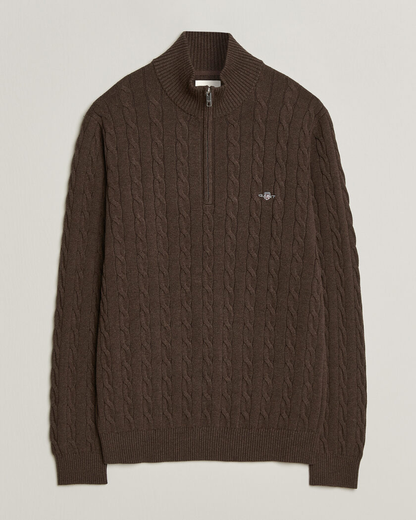Gant Cotton Cable Half Zip Black Brown Melange – Brun