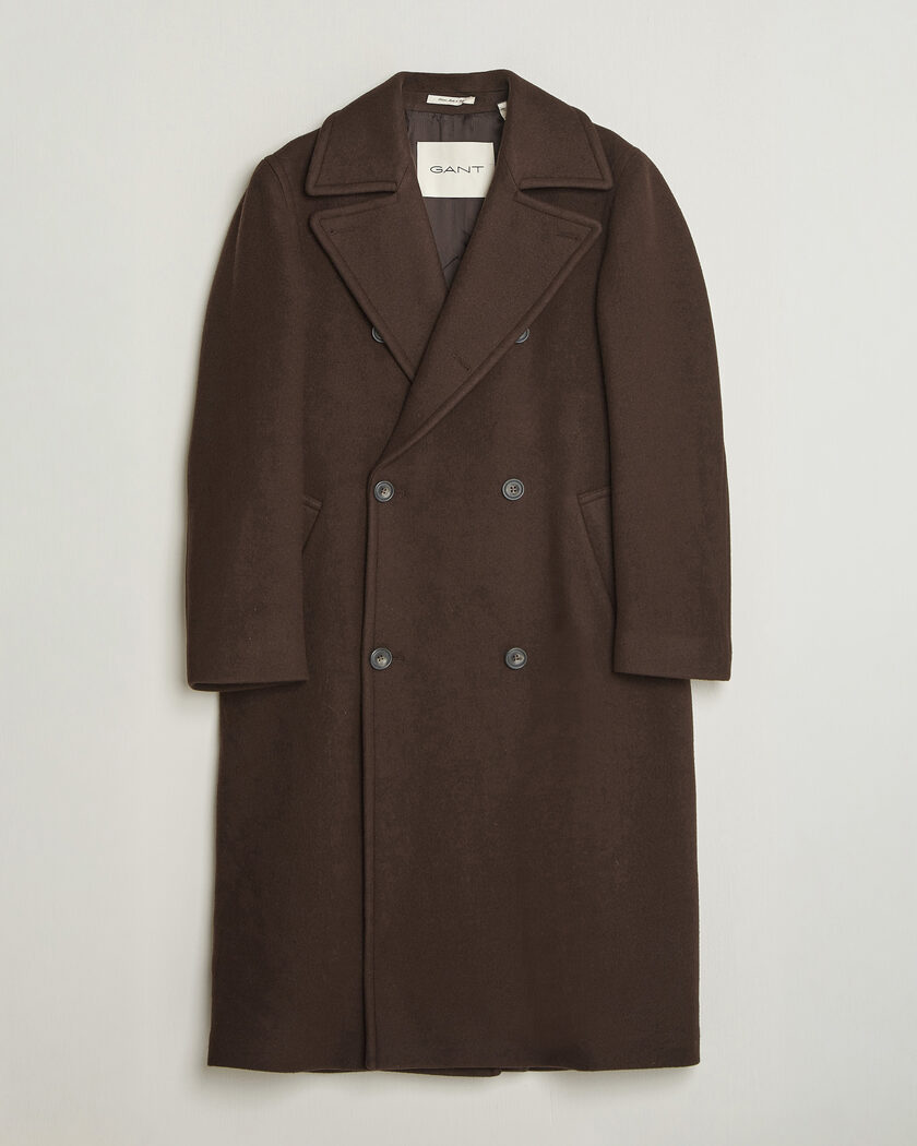 Gant Wool Double Breasted Belted Coat Black Brown – Brun