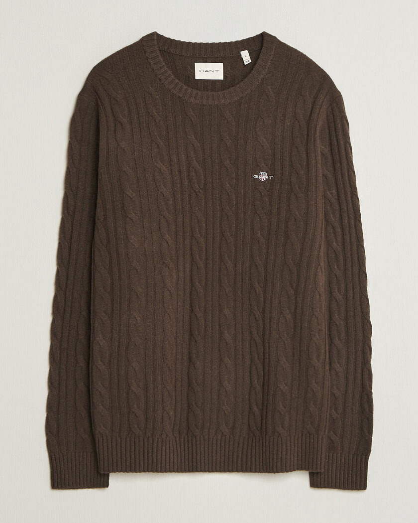 Gant Lambswool Cable Crew Neck Black Brown – Brun
