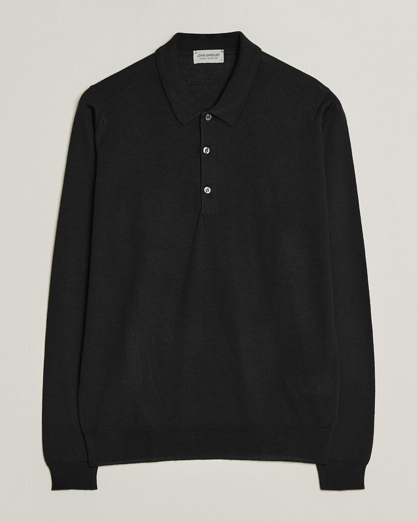 John Smedley Belper Extra Fine Merino Polo Pullover Black – Sort