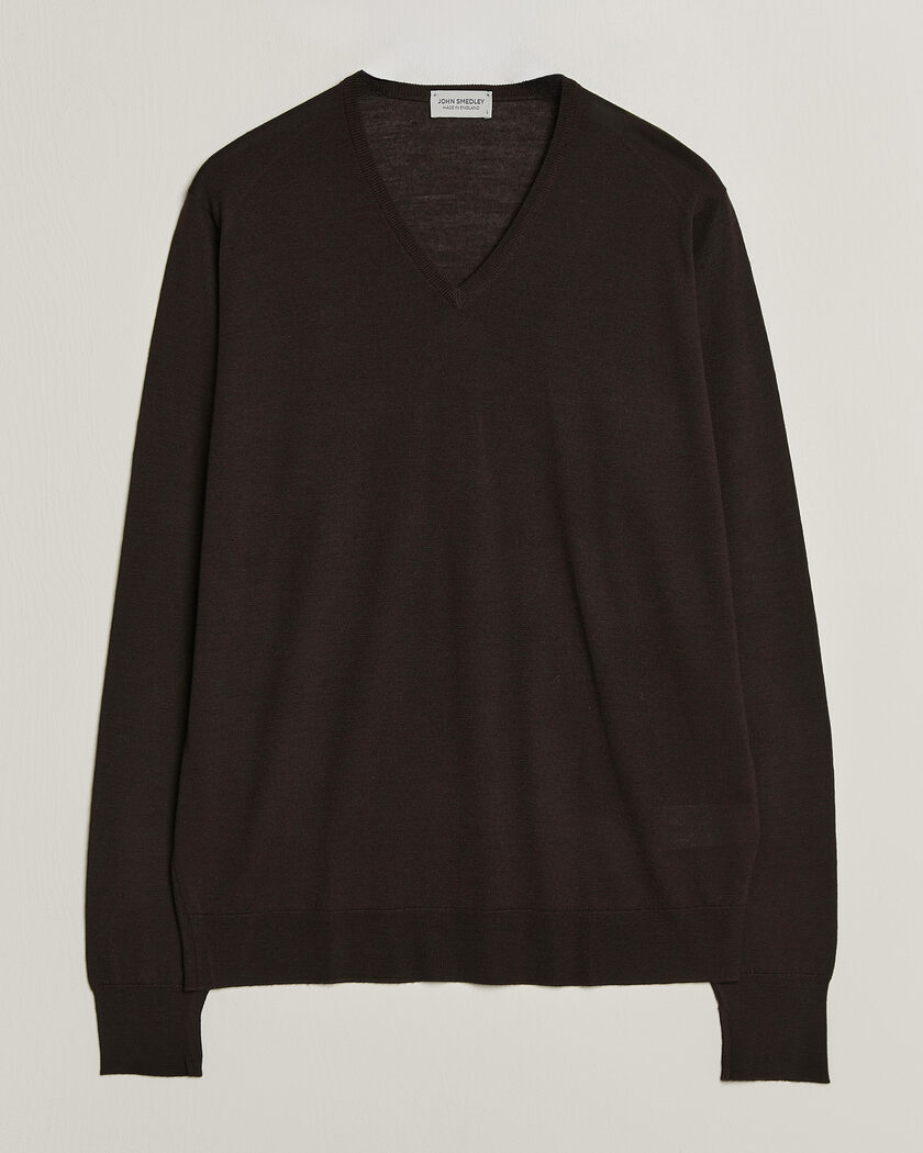John Smedley Bobby Extra Fine Merino V-Neck Pullover Faulkner Brown – Brun