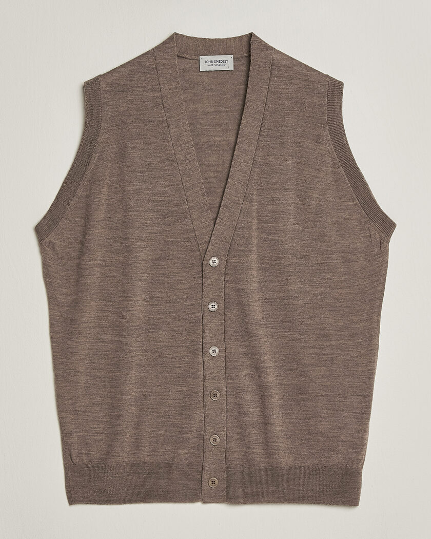John Smedley Bolton Extra Fine Merino Waistcoat Mushroom Brown – Brun