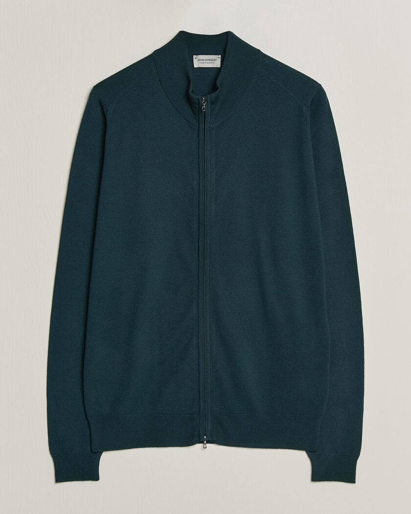 John Smedley Claygate Extra Fine Merino Full Zip Richardson Green – Grøn