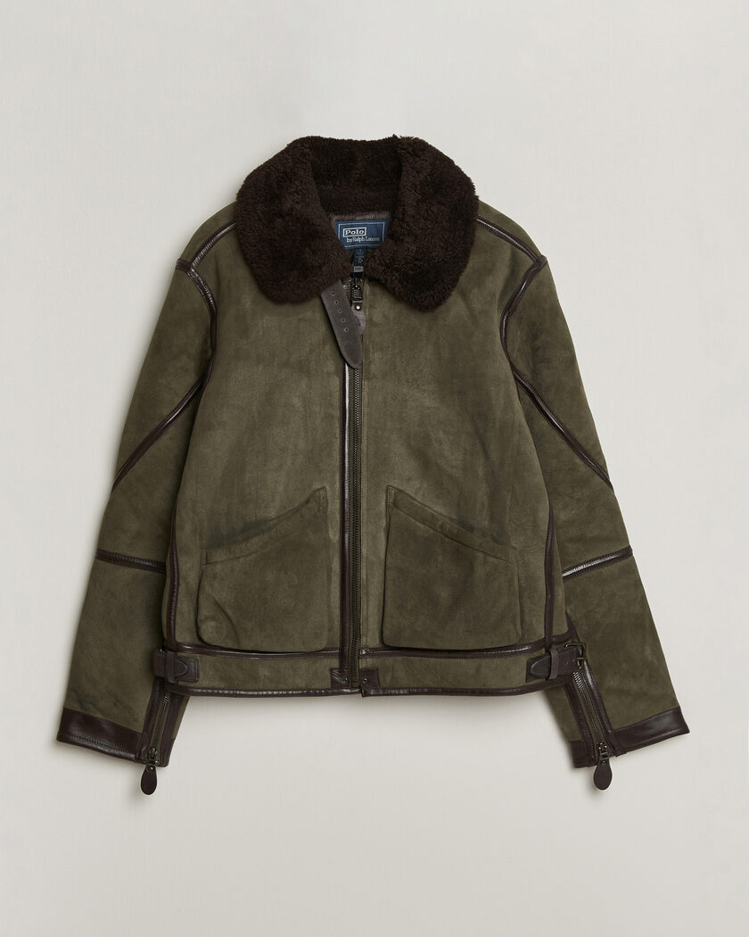 Polo Ralph Lauren Suede Leather Flight Jacket Myrtle Green – Grøn