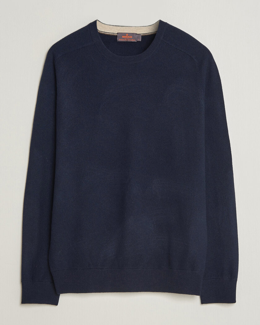 Morris Wilfred Cashmere O-Neck Navy – Blå