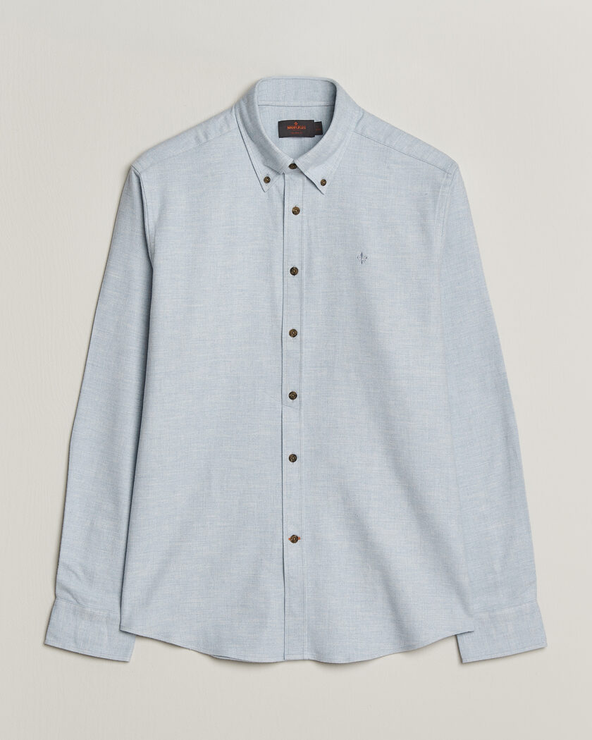 Morris Flannel Herringbone Shirt Light Blue – Blå