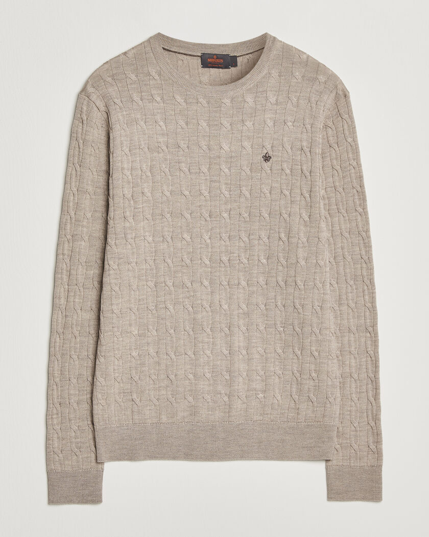 Morris Merino Cable O-Neck Khaki – Beige