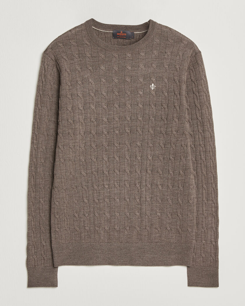 Morris Merino Cable O-Neck Brown – Brun