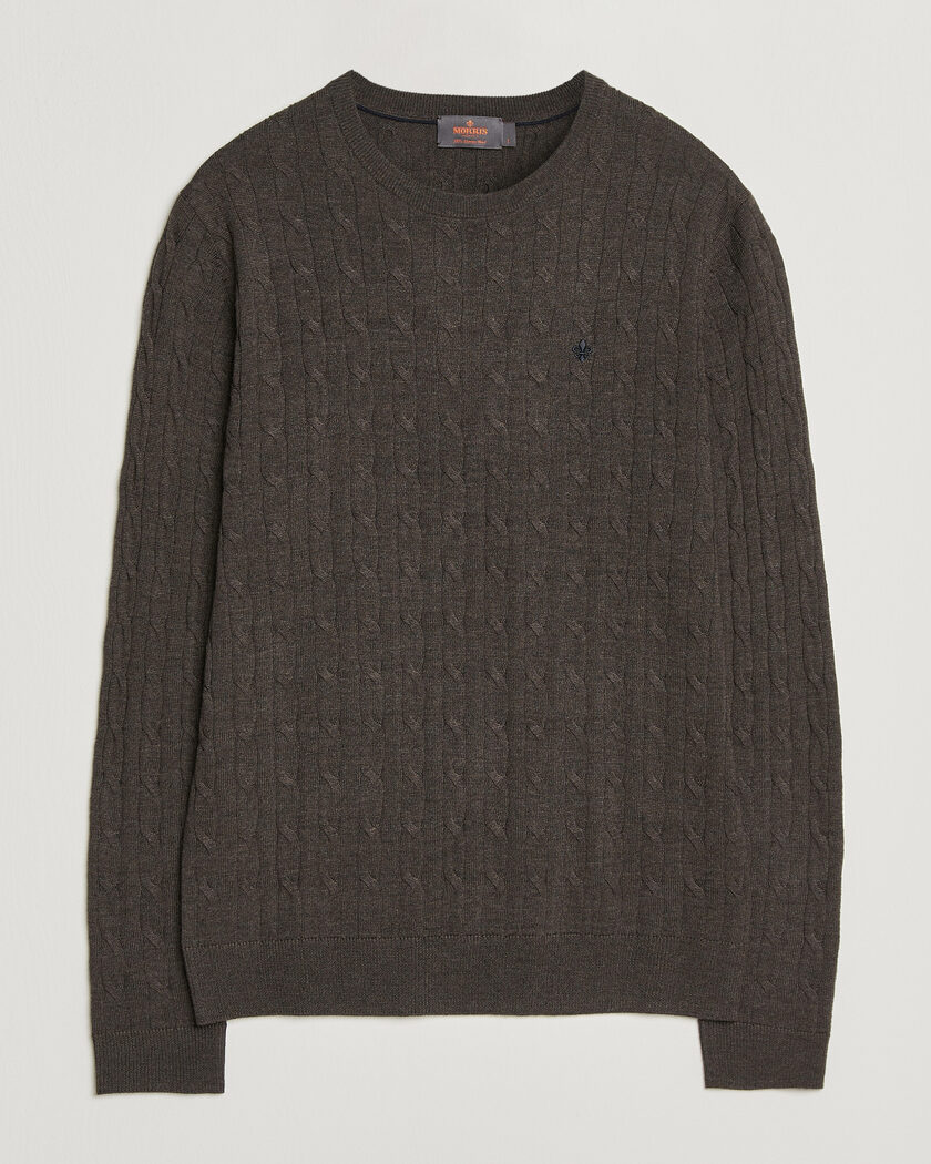 Morris Merino Cable O-Neck Brown – Brun