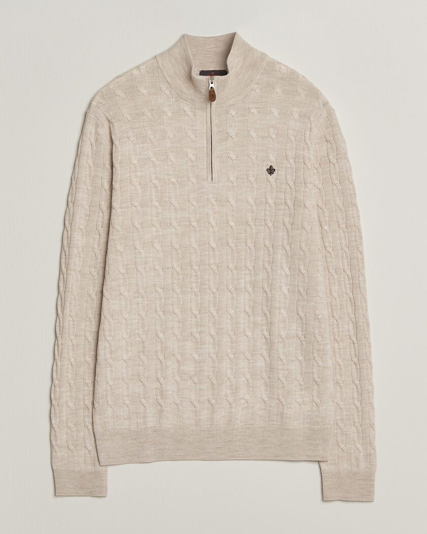 Morris Merino Cable Half Zip Off White – Hvid