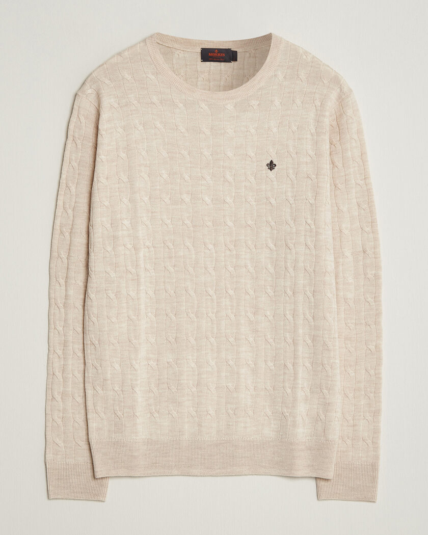 Morris Merino Cable O-Neck Off White – Hvid