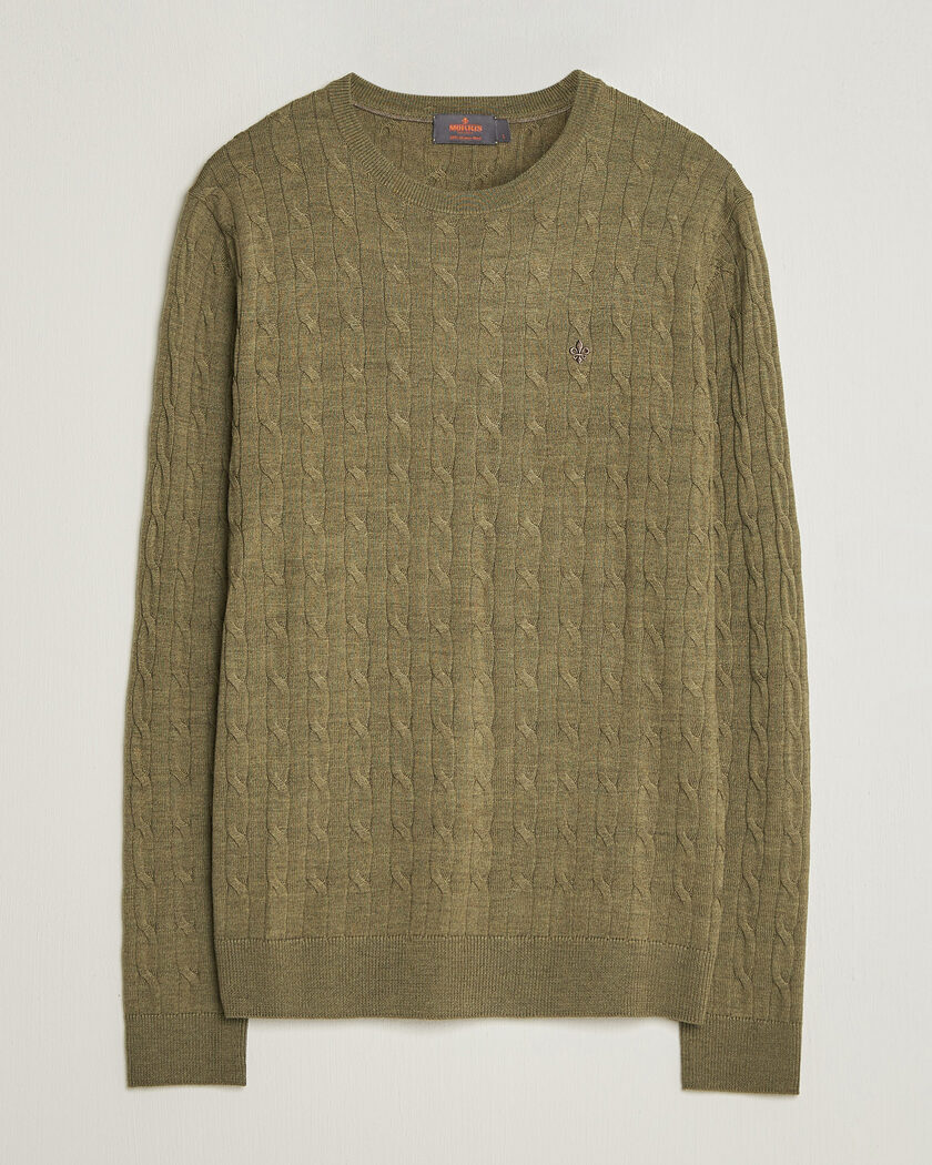Morris Merino Cable O-Neck Olive – Grøn