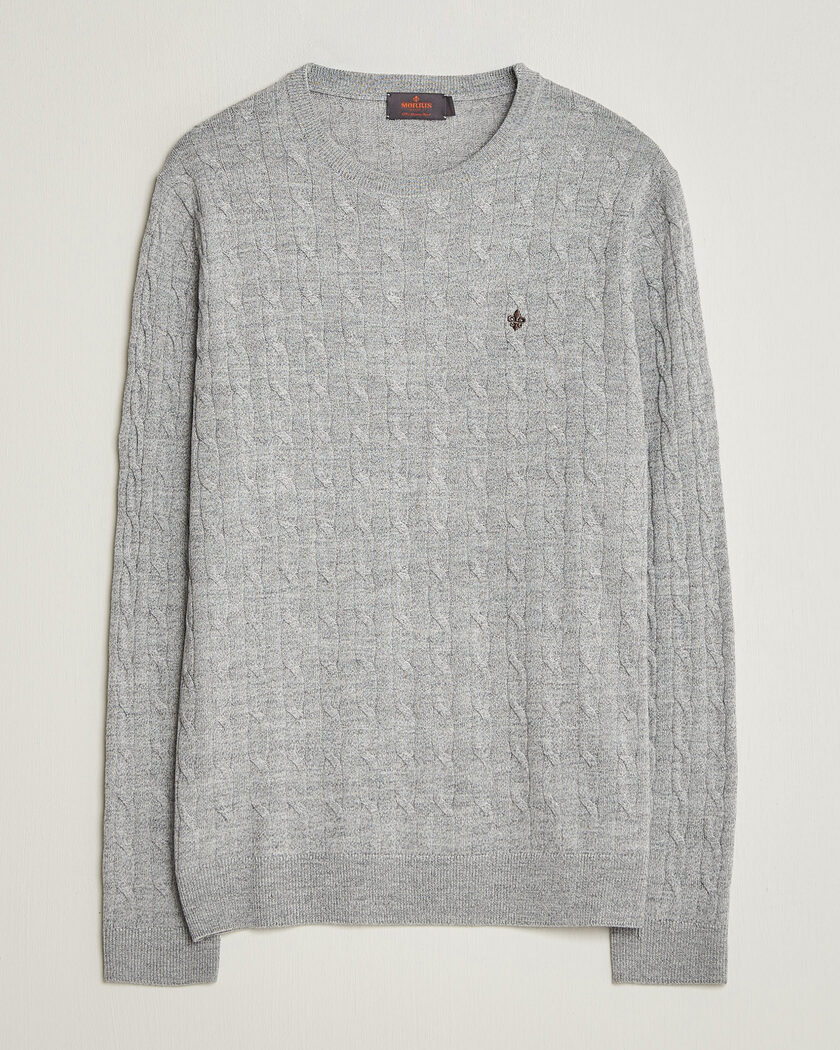 Morris Merino Cable O-Neck Mid Grey – Grå