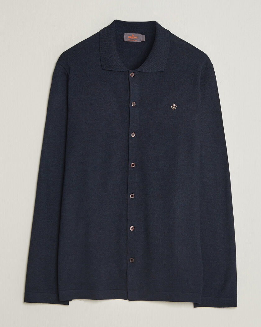 Morris Merino Shirt Cardigan Navy – Blå