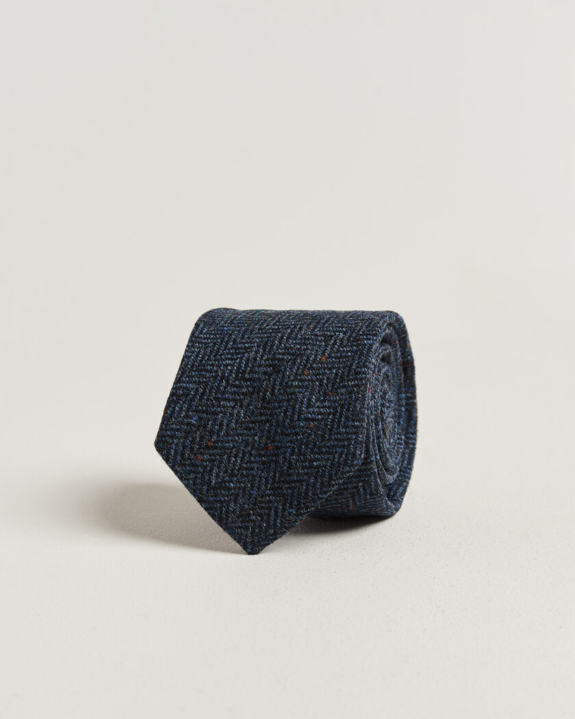 Amanda Christensen Wool Herringbone 8cm Tie Navy – Blå