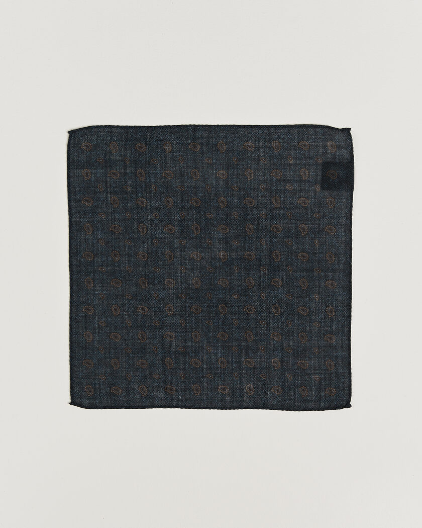 Amanda Christensen Wool Paisley Pocket Square Navy – Blå