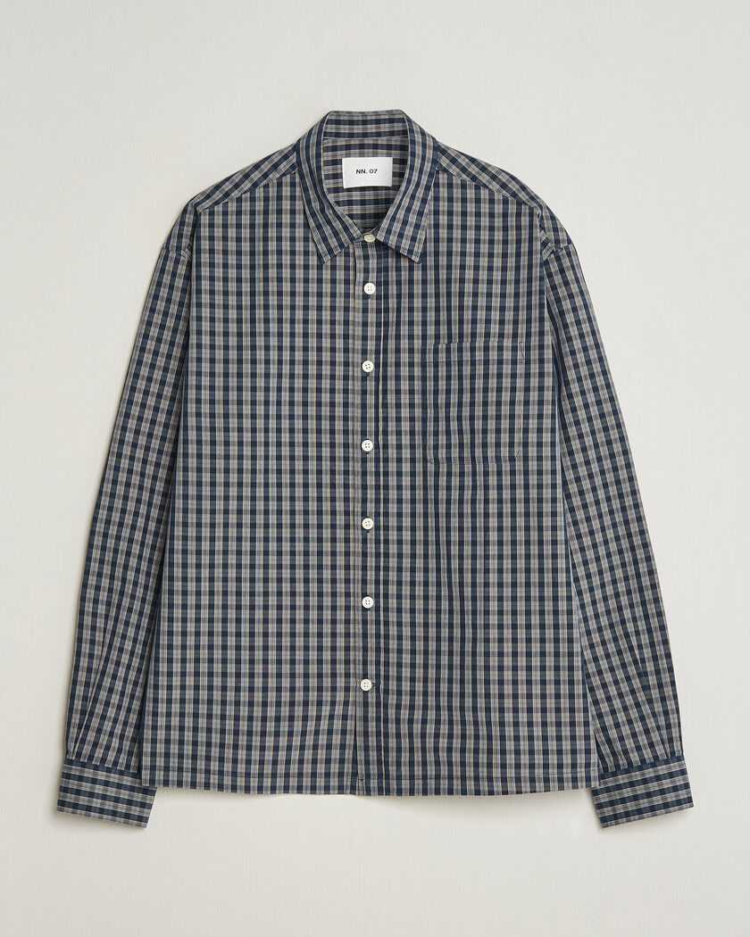 NN07 Deon Brushed Cotton Checked Shirt Navy Blue – Blå