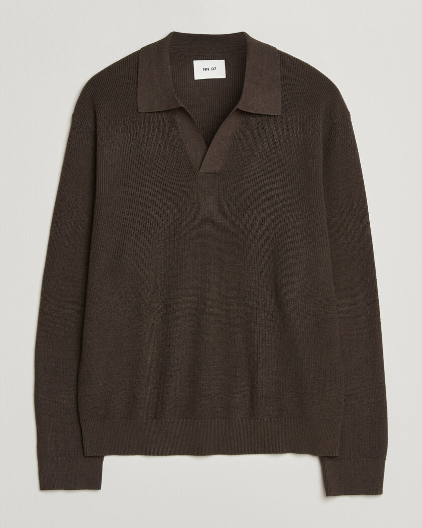 NN07 Hope Cotton/Cashmere Rib Knitted Polo Brown – Brun