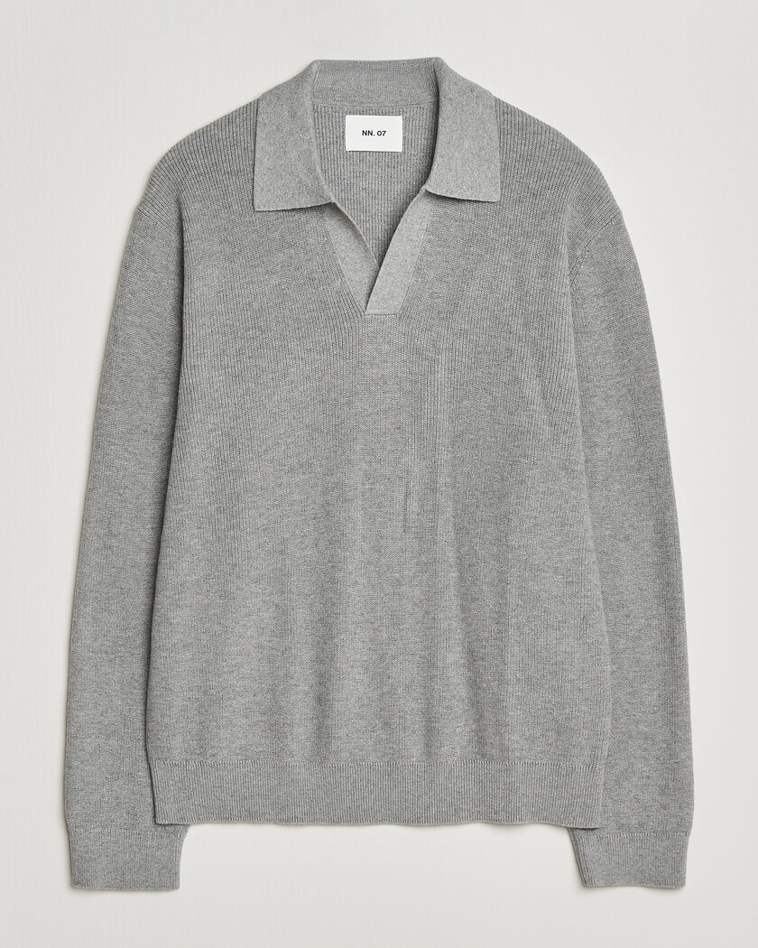 NN07 Hope Cotton/Cashmere Rib Knitted Polo Grey – Grå