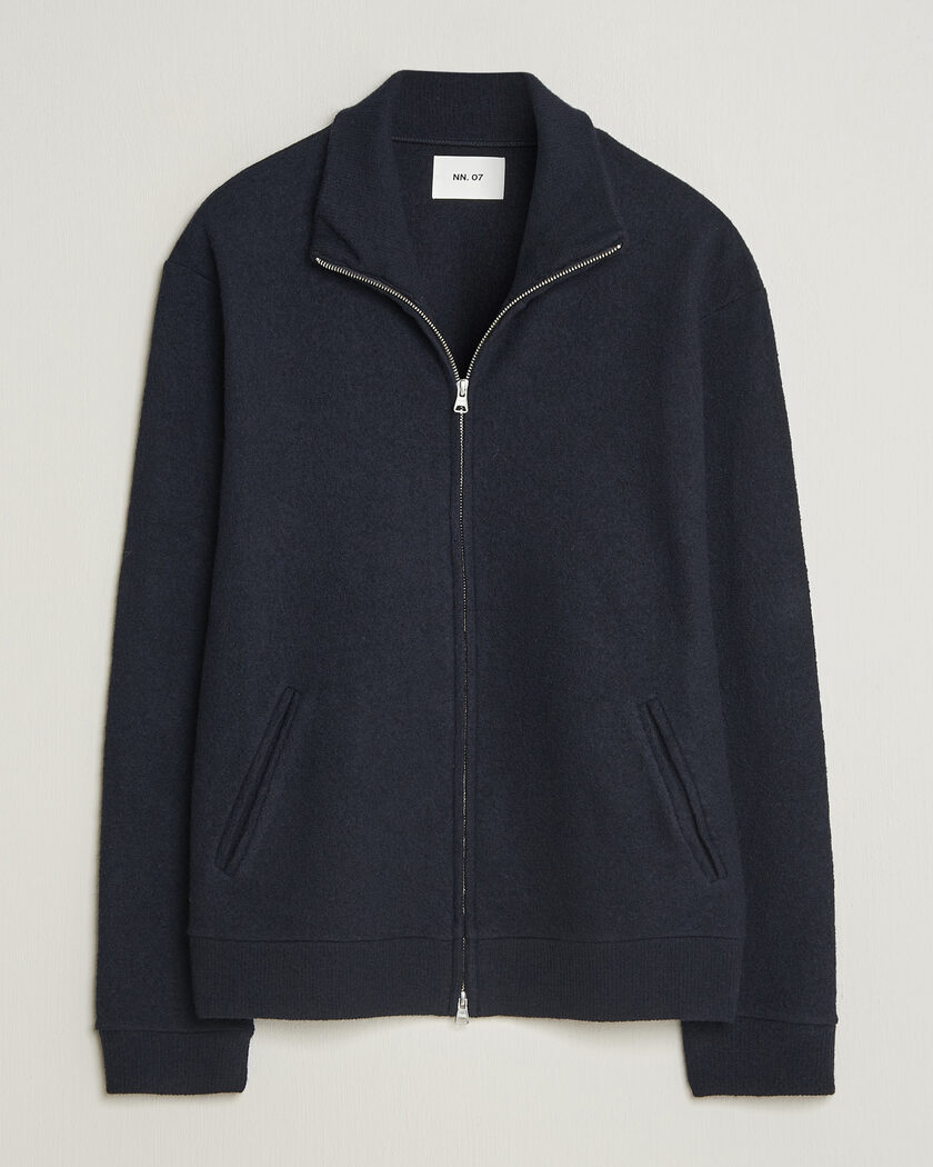  NN07 Soft Boiled Wool Full Zip Navy Blue – Blå