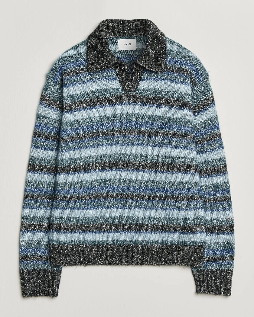 NN07 Erling Striped Knitted Polo Navy Multi – Flerfarvet