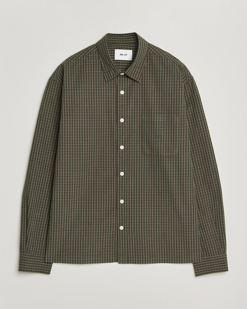 NN07 Deon Peached Cotton Checked Shirt Green – Grøn
