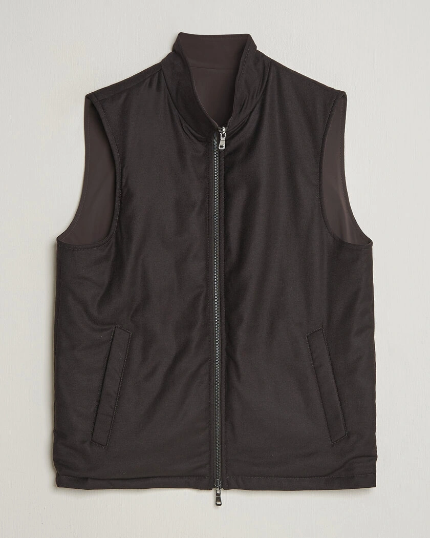 Oscar Jacobson Nylon/Wool Reversible Vest Brown – Brun
