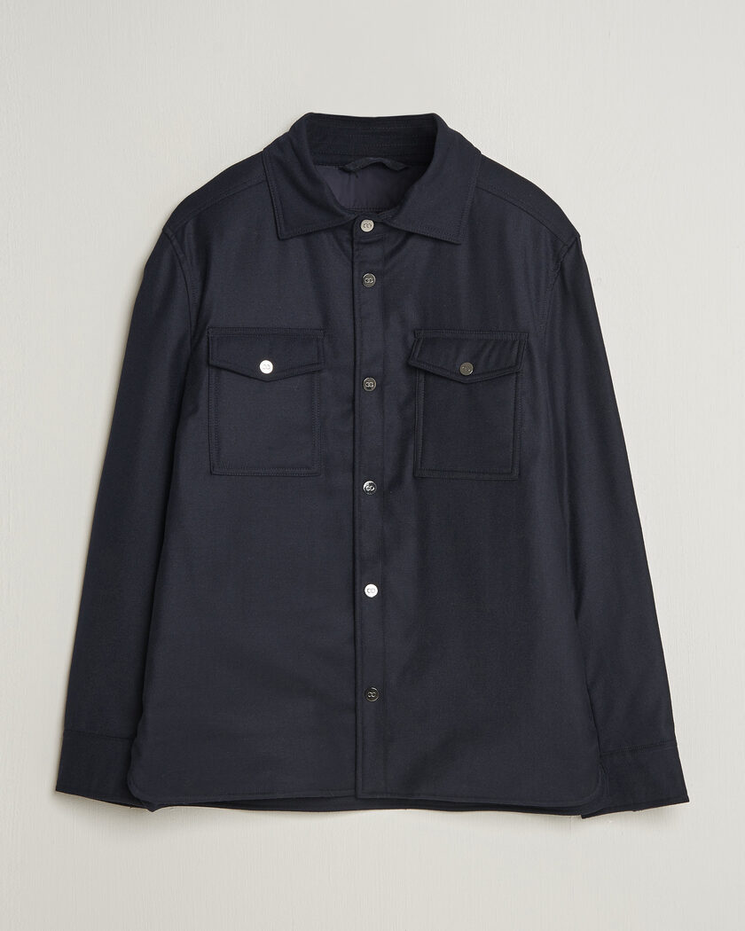 Oscar Jacobson Nylon/Wool Padded Shirt Jacket Navy – Blå