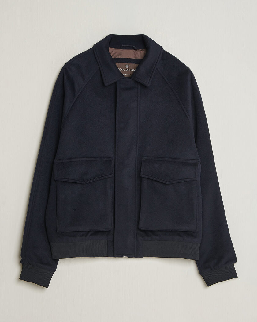 Oscar Jacobson Aviator Wool Jacket Navy – Blå