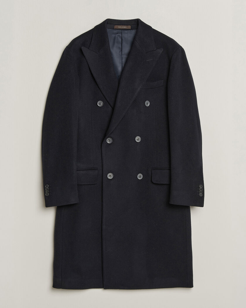 Oscar Jacobson Sicily Double Breasted Wool Coat Navy – Blå