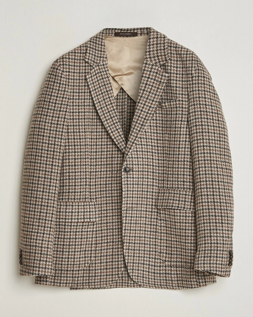 Oscar Jacobson Fridolf Wool Houndstooth Patch Blazer Brown – Brun