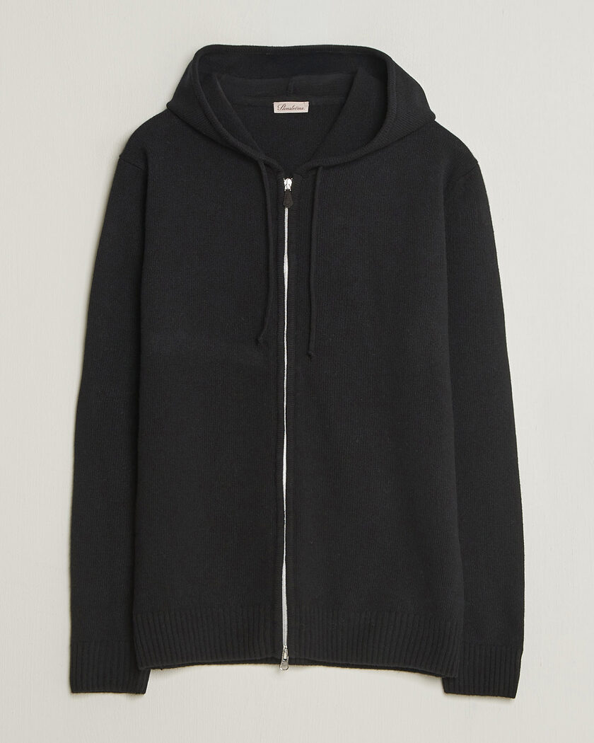 Stenströms Brushed Merino Full-Zip Hood Black – Sort
