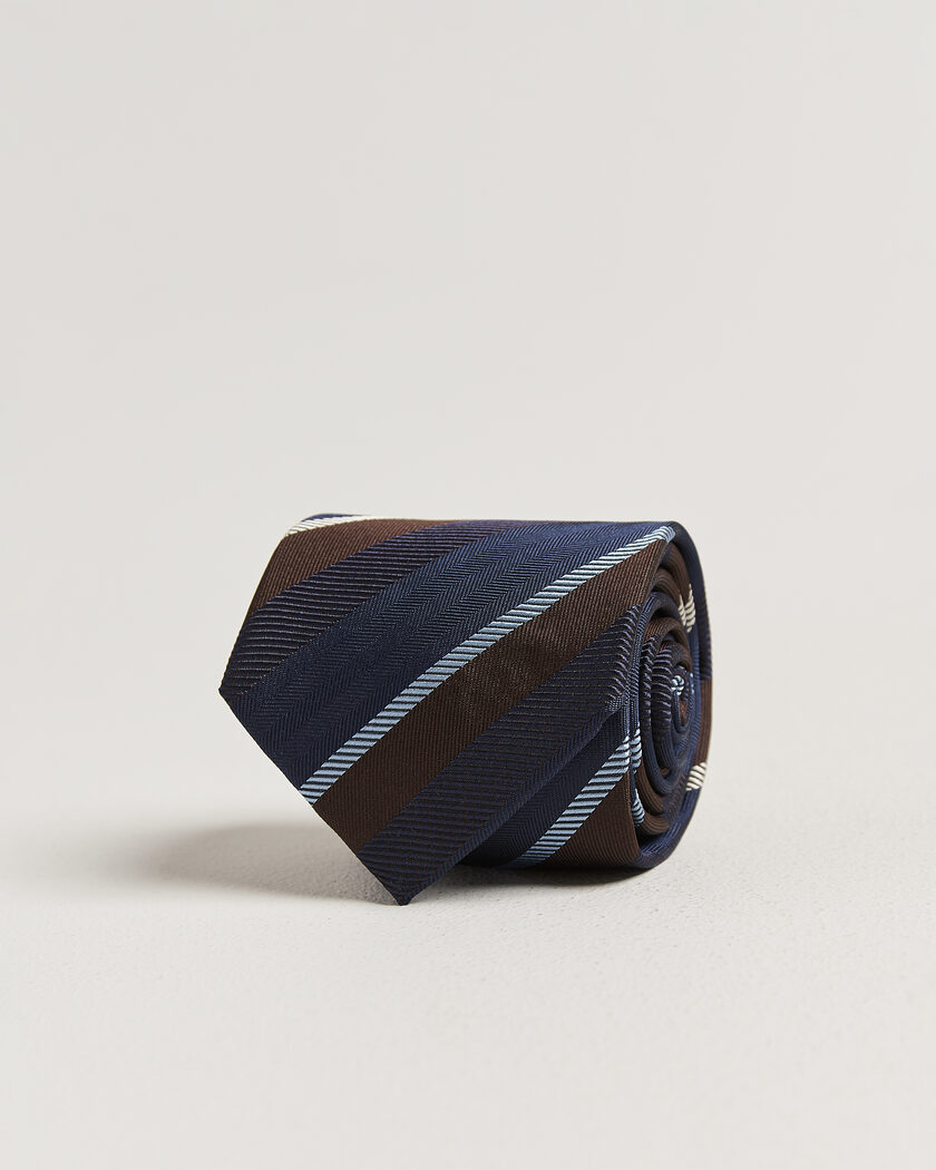 Stenströms Regimental Stripe Silk Tie 7,5cm Navy – Blå