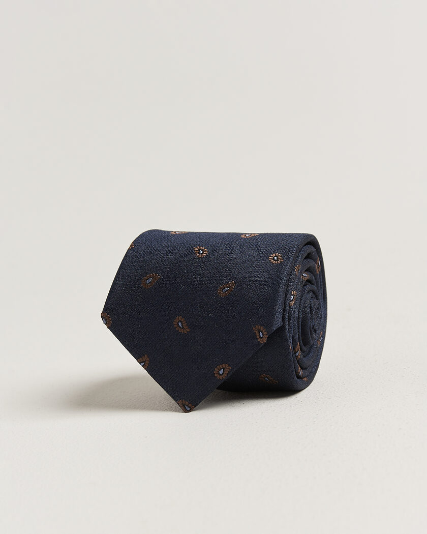 Stenströms Woven Paisley Silk Tie 7,5cm Navy – Blå