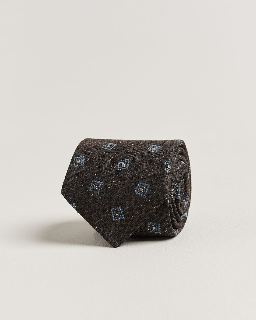 Stenströms Woven Herringbone Silk Tie 7,5cm Dark Brown – Brun