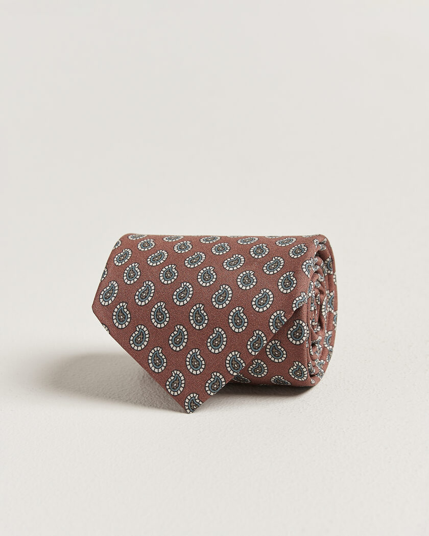 Stenströms Printed Silk Paisley Tie 7,5cm Rust – Rød