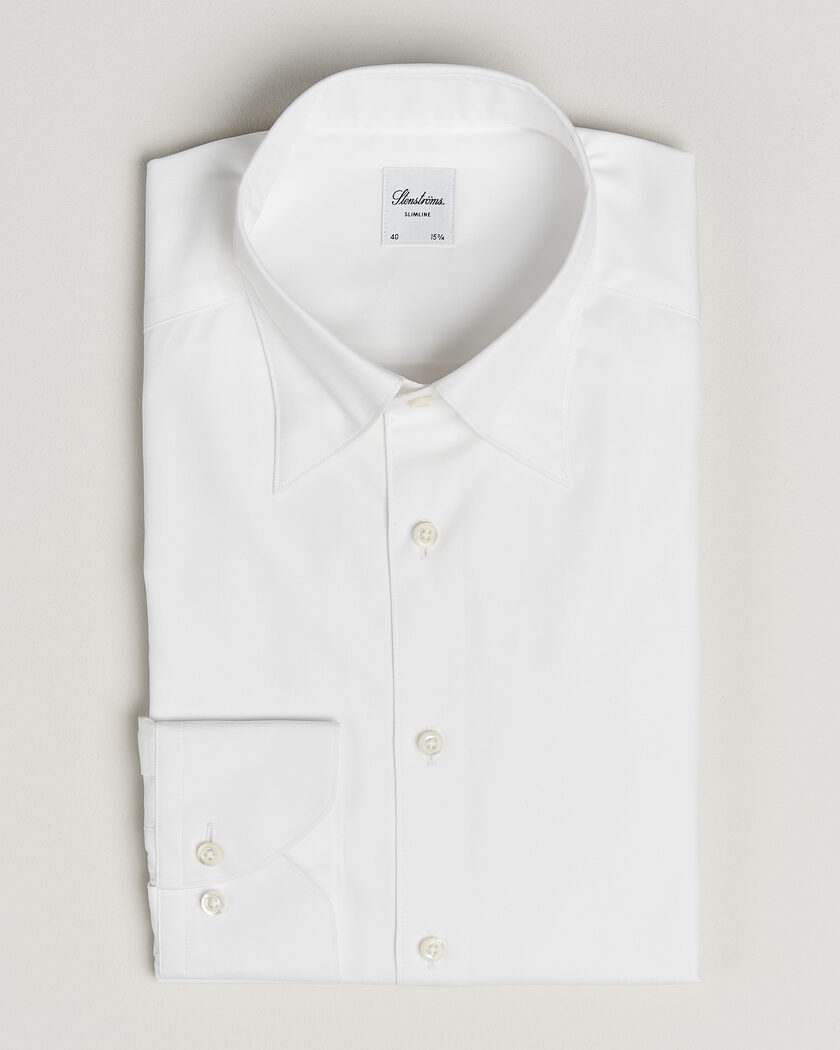 Stenströms Slimline Twofold Cotton Button Under Shirt White – Hvid