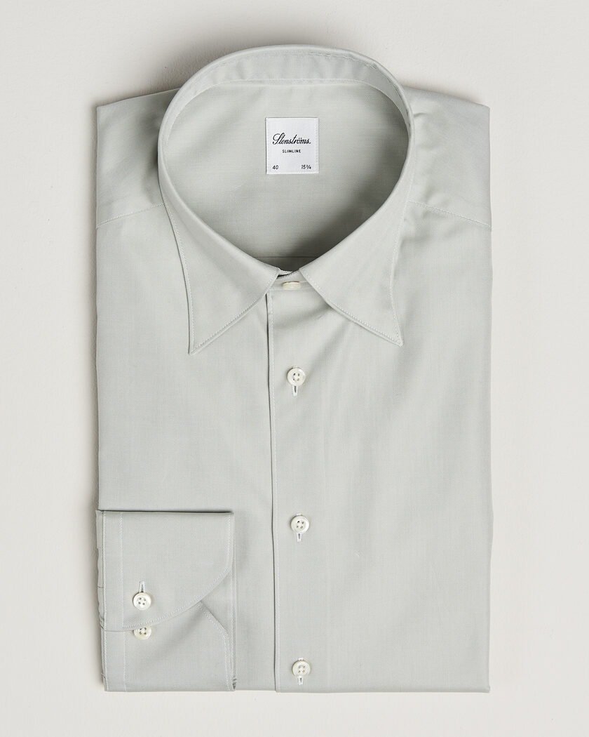 Stenströms Slimline Twofold Cotton Button Under Shirt Green – Grøn