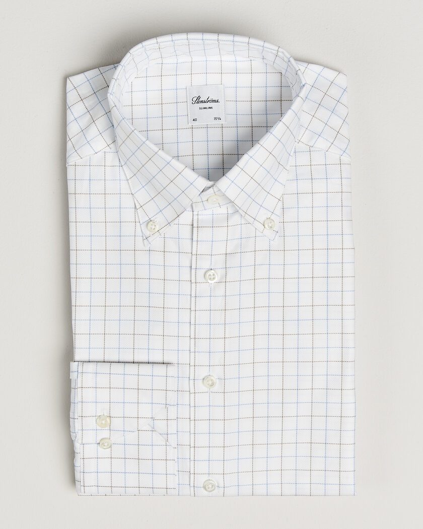 Stenströms Slimline Oxford Tattersall Shirt White – Hvid