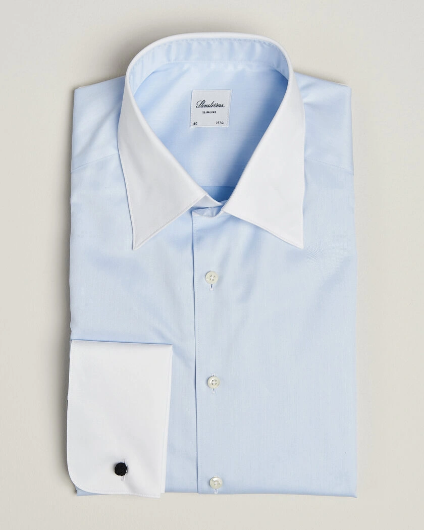 Stenströms Slimline White Collar Whinchester Shirt Blue – Blå
