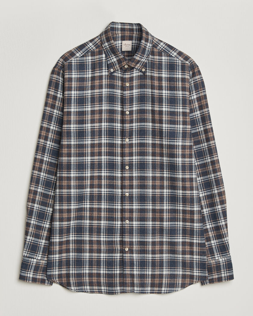 Stenströms Regular Fit Check Cut Away Flannel Shirt Navy – Blå