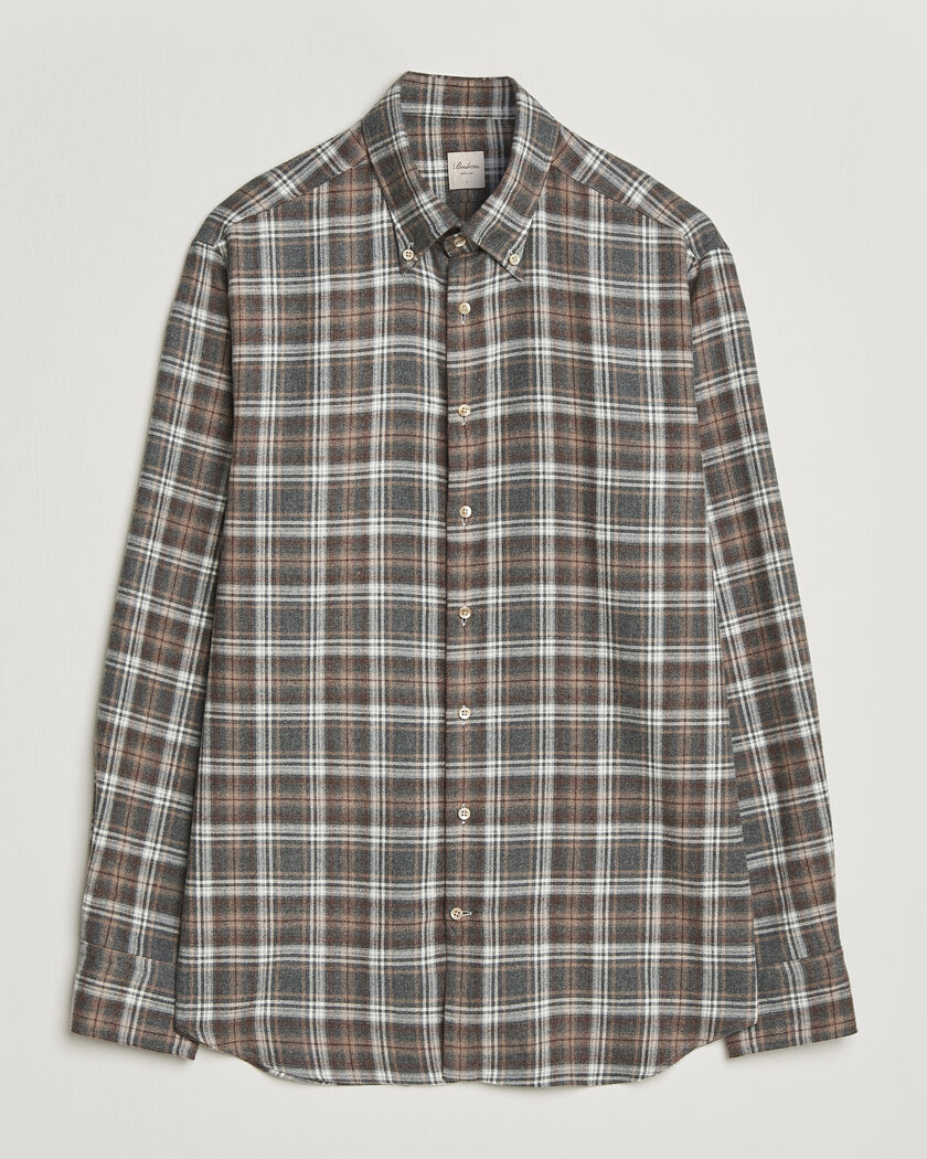 Stenströms Regular Fit Check Cut Away Flannel Shirt Brown – Brun